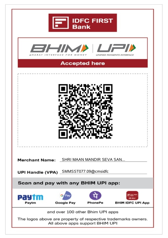 Shri Maan Mandir Seva Sansthan IDFC UPI QR Code